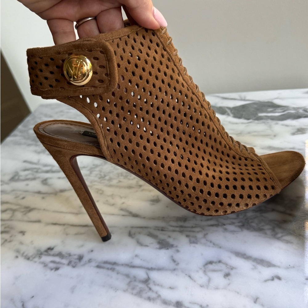Louis Vuitton perforated leather brown suede booties 38.5
